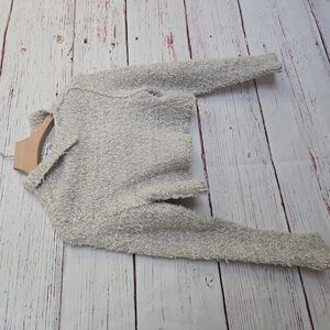 Acne Cream Textured Cropped Long-Sleeve Top